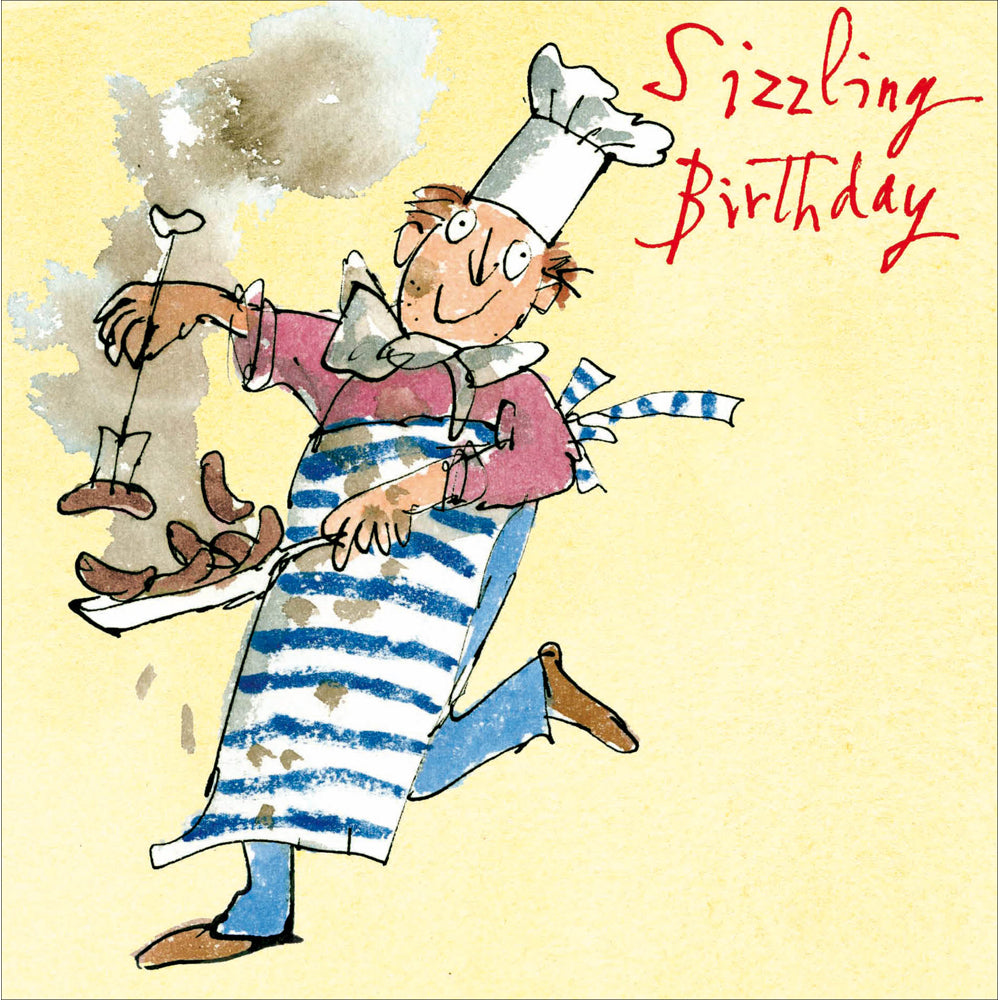 Quentin Blake Sausage sizzling birthday card - Daisy Park