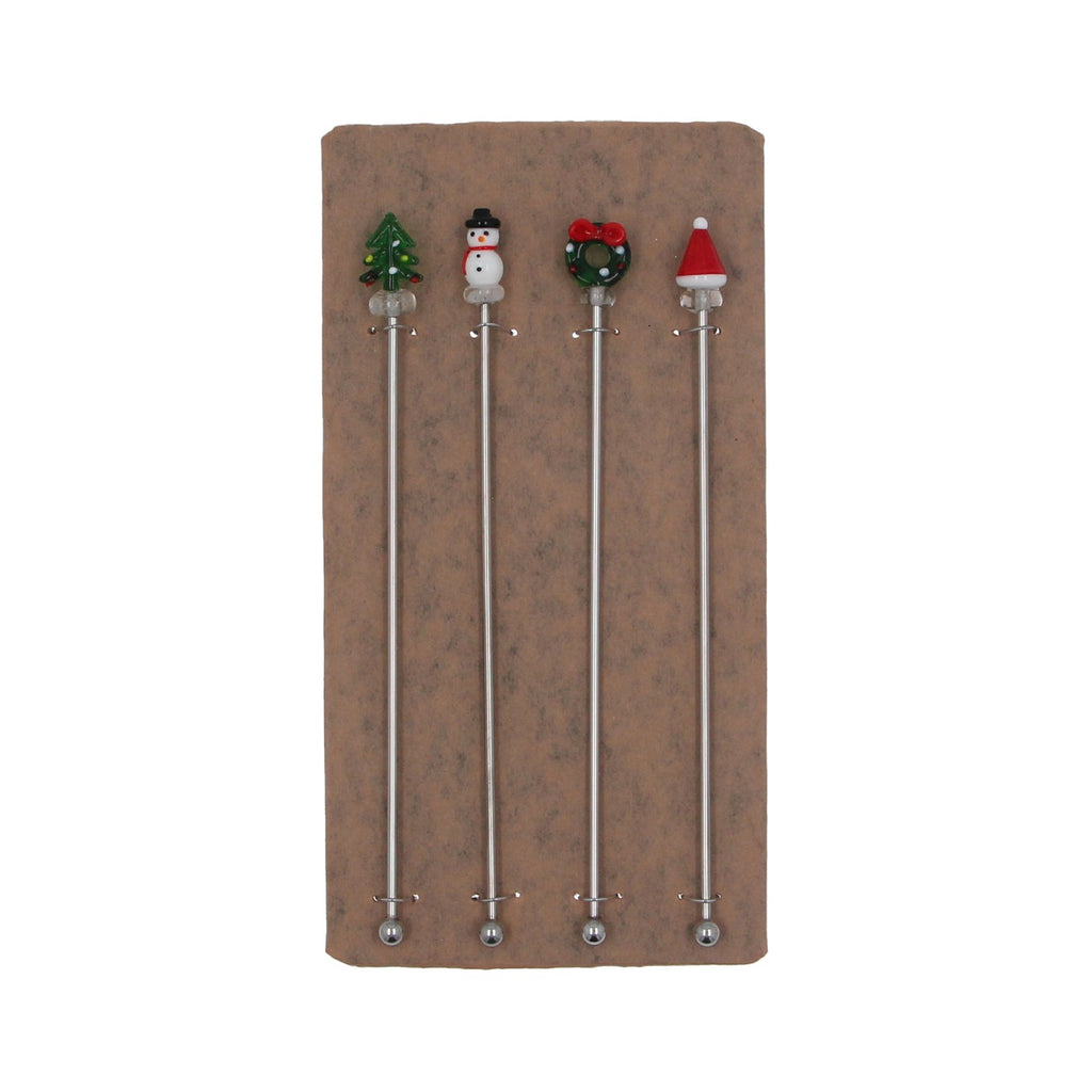 Glass Metal Christmas cocktail stirrer - 4 pack - Daisy Park