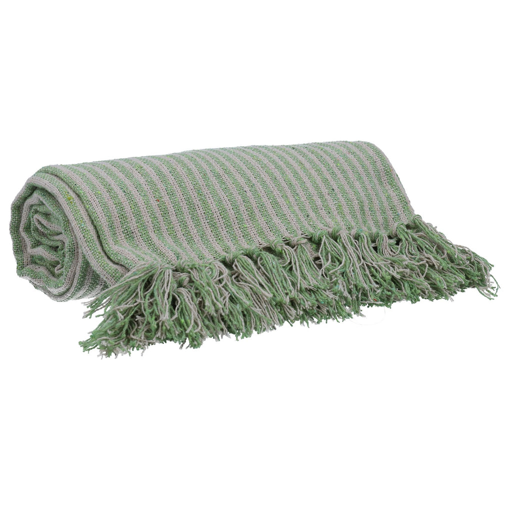 Green woven stripe cotton throw - Daisy Park