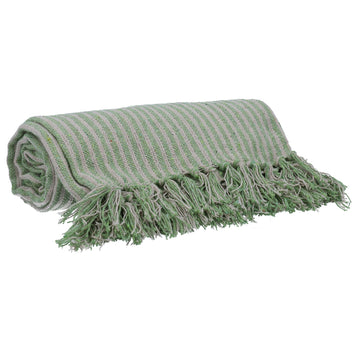 Green woven stripe cotton throw - Daisy Park
