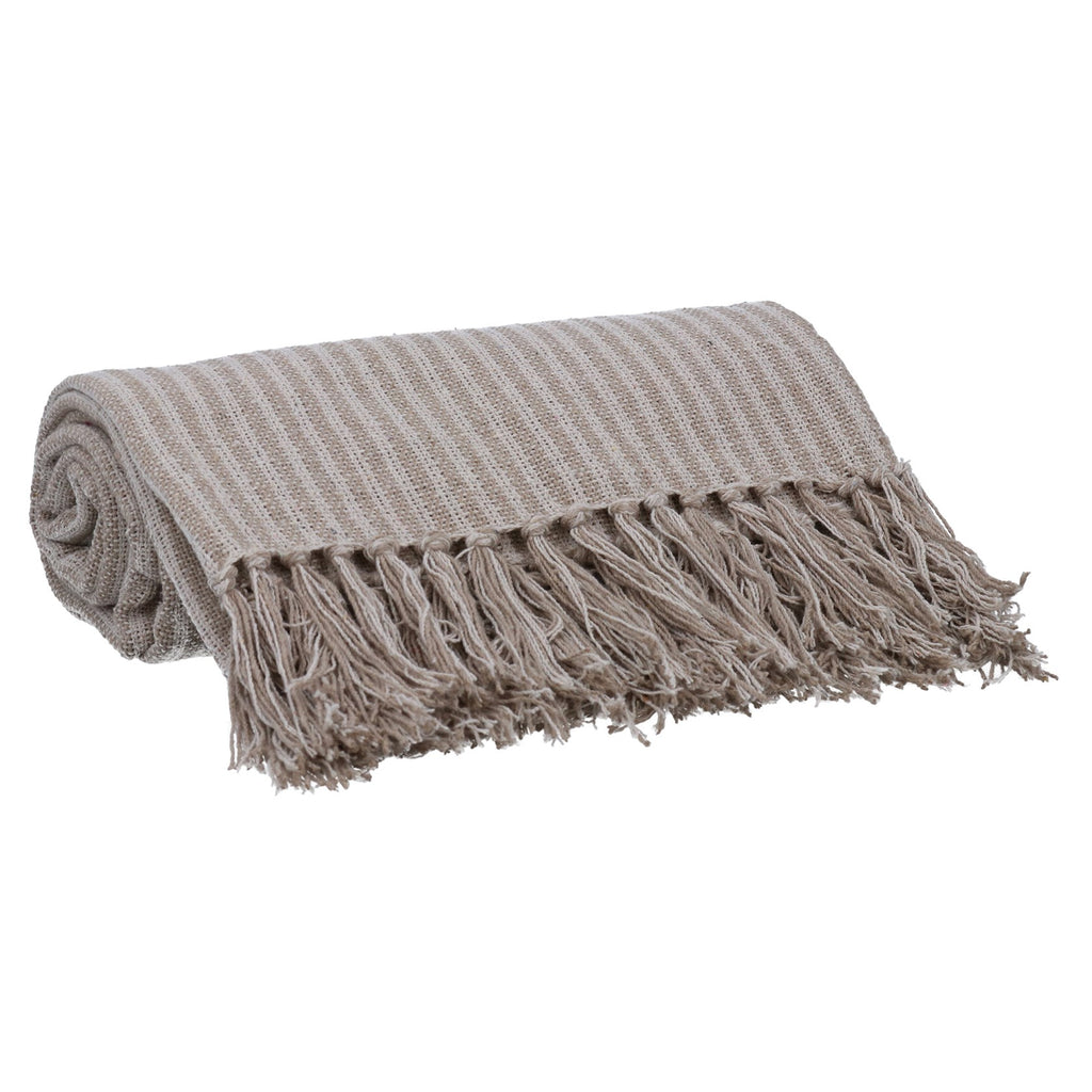 Taupe woven stripe cotton throw - Daisy Park