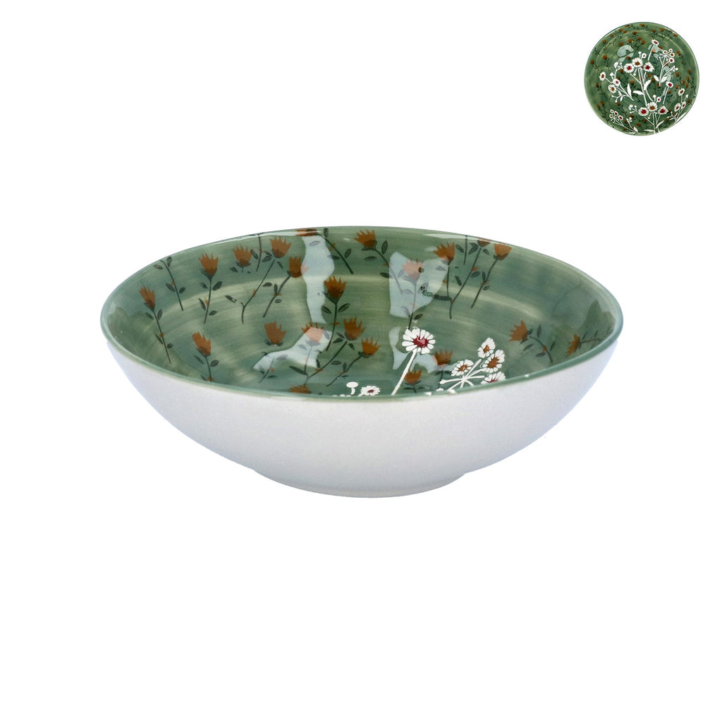 Green wild daisy stoneware medium bowl - Daisy Park