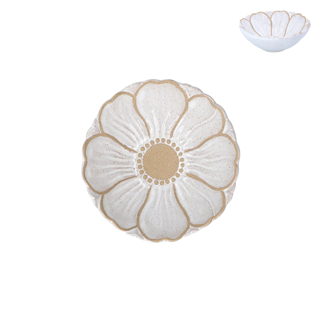White flower stoneware bowl - Daisy Park