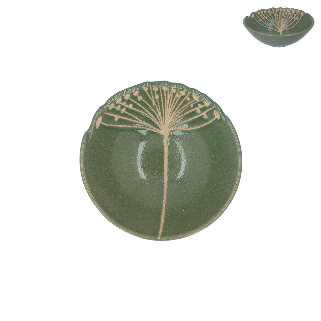 Green seed head stoneware bowl - Daisy Park