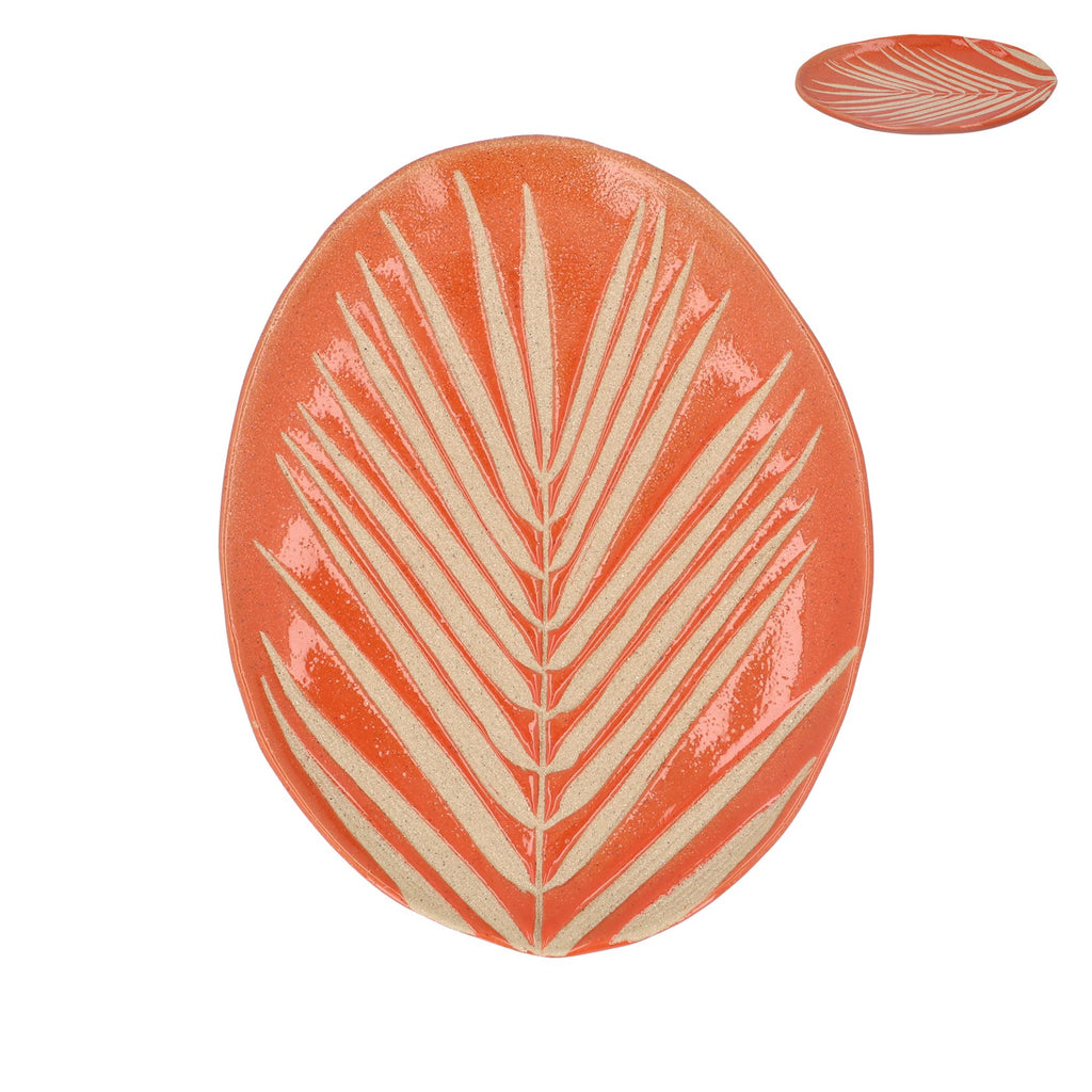 Stoneware oval orange palm leaf plate - Daisy Park