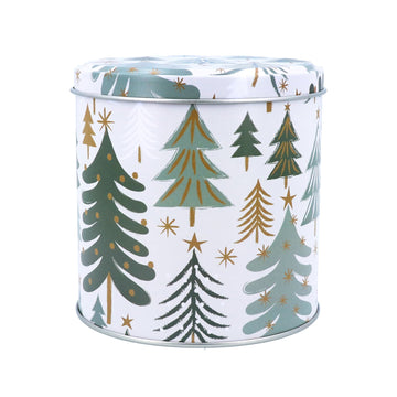 Cream Green trees round 10cm metal tin - Daisy Park