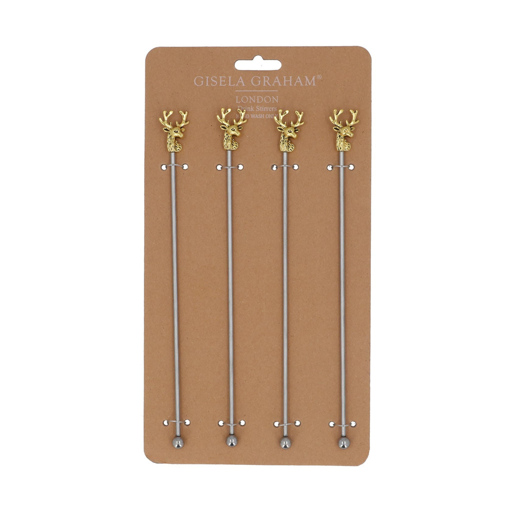 Gold Metal Stag head cocktail stirrers - 4 pack - Daisy Park