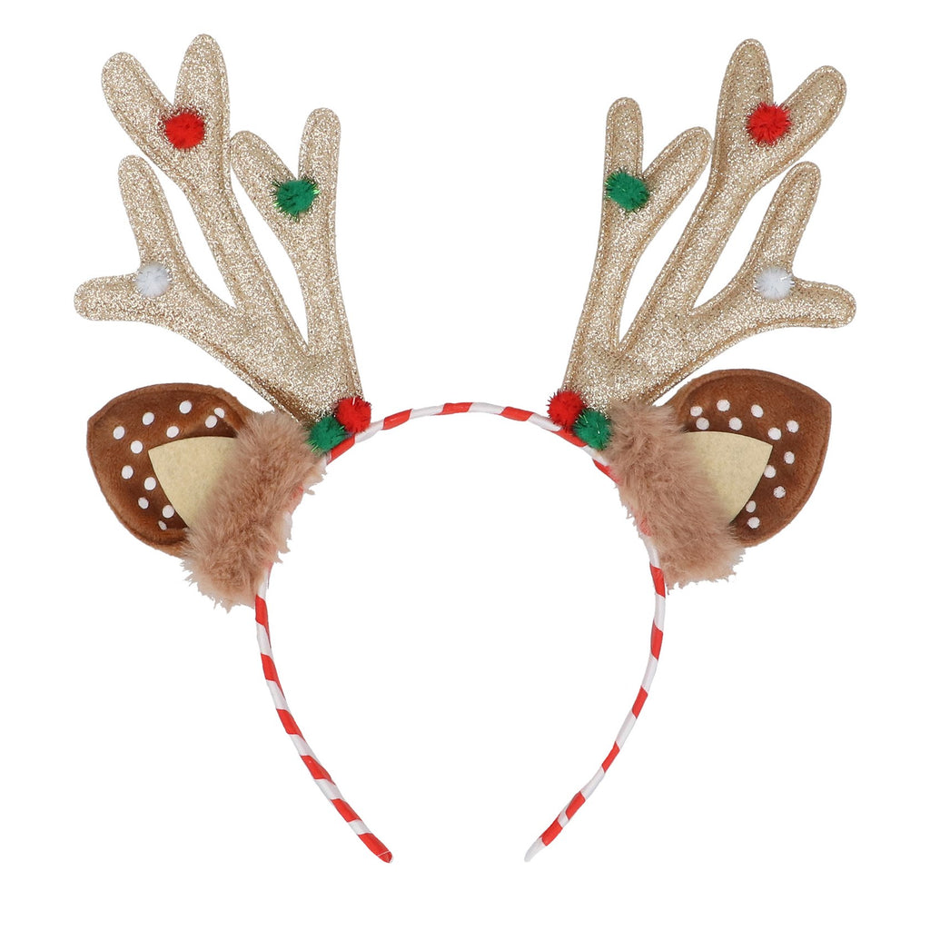 Gold reindeer antlers on candy stripe Headband - Daisy Park
