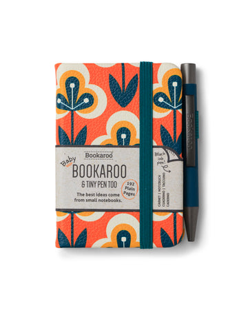 Baby Bookaroo A7 Teal and Orange retro notebook & Tiny pen too - Daisy Park