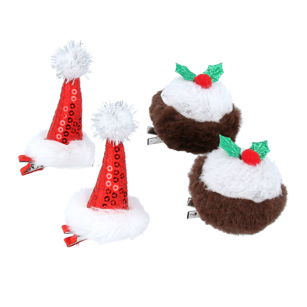 Fabric Santa hat & pudding hair clip - 2 pack - Daisy Park