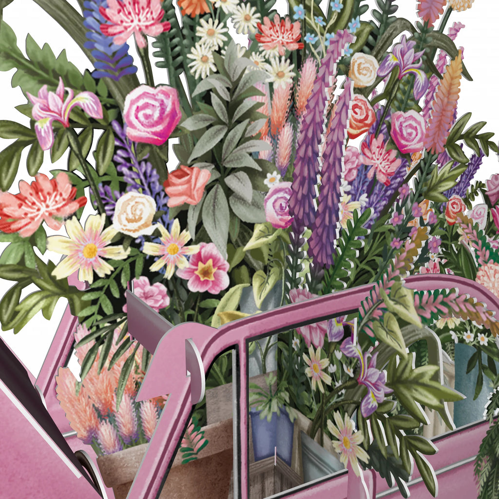 The Pink flower car 3D pop up greeting card - Daisy Park