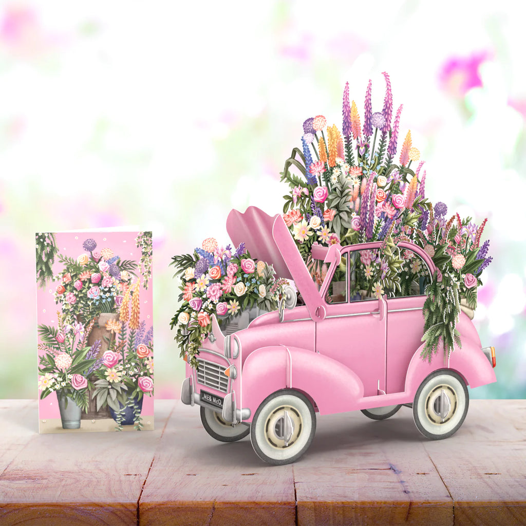 The Pink flower car 3D pop up greeting card - Daisy Park