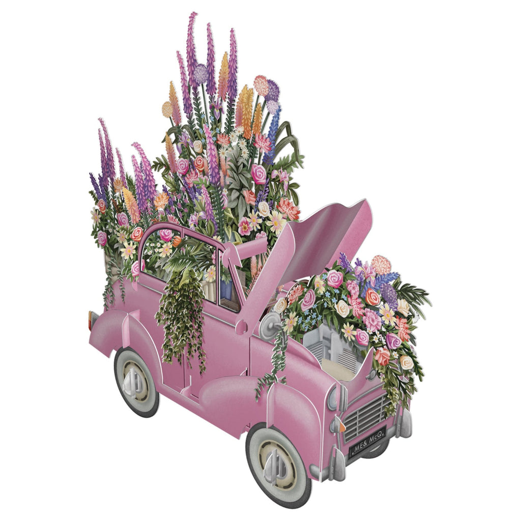 The Pink Flower wedding car 3D pop up Greetings card - Daisy Park