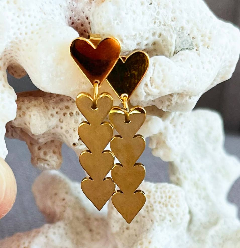 Drop Heart Studs in Gold - Daisy Park