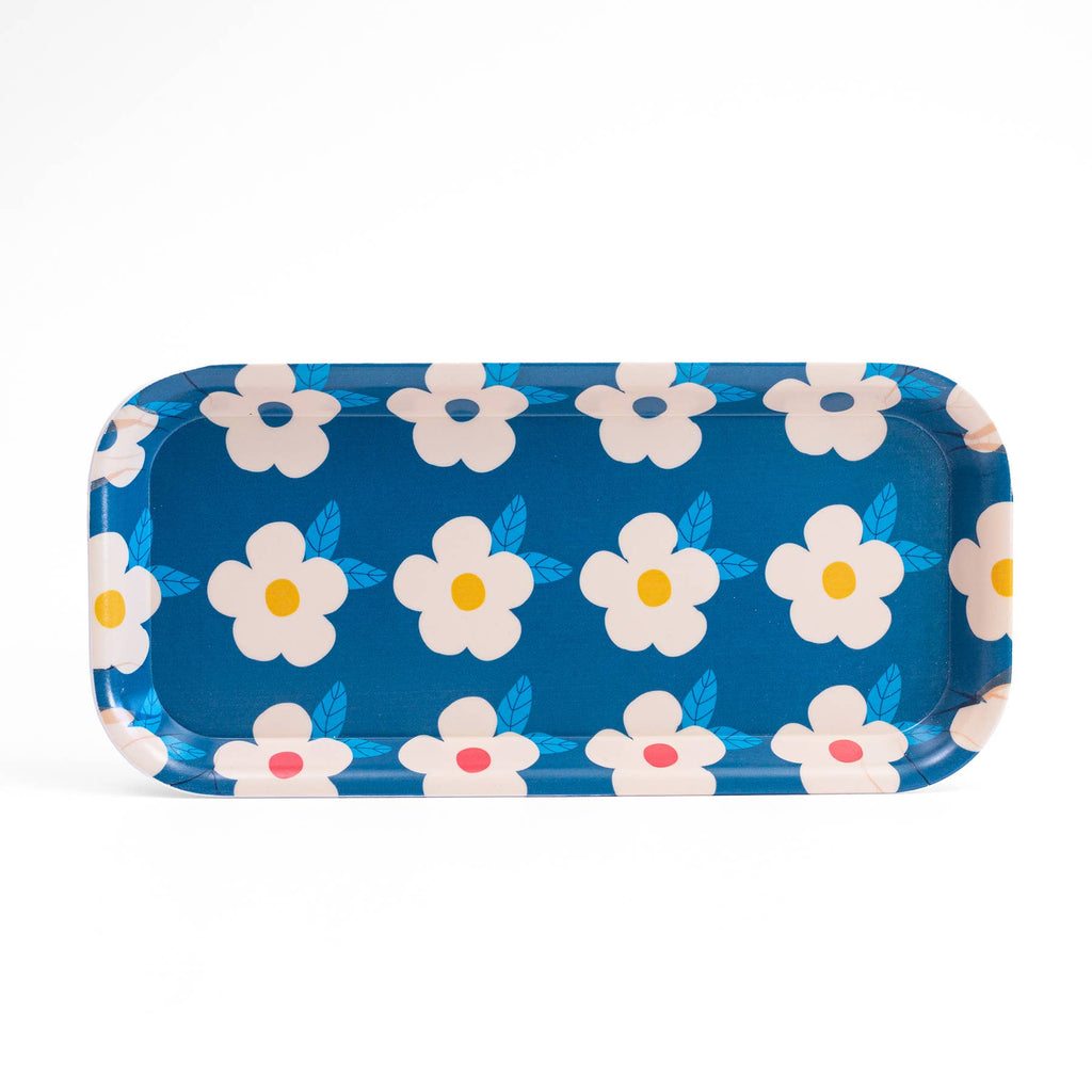 Retro Flower Rectangle Tray in Navy Blue - Daisy Park
