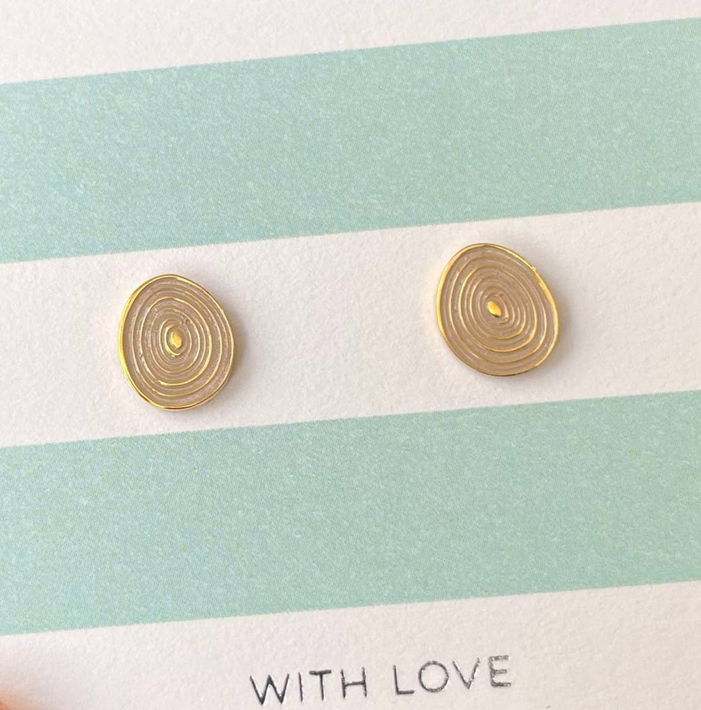 Gold Swirl Stud Earrings with Sand Enamel - Daisy Park