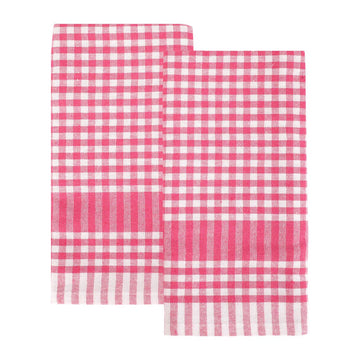 Raspberry & White Fabric Gingham Napkins/Tea Towels |2 Pack| - Daisy Park
