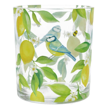 Lemon & Blue Tit glass T-Lite holder - Large - Daisy Park