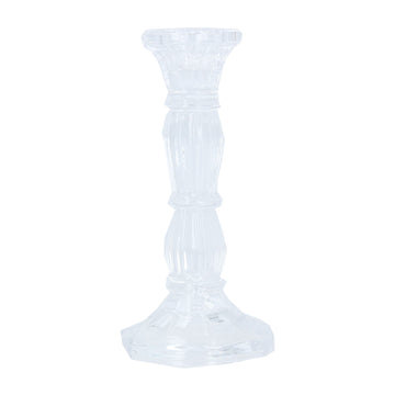 Clear moulded medium glass candlestick - Daisy Park