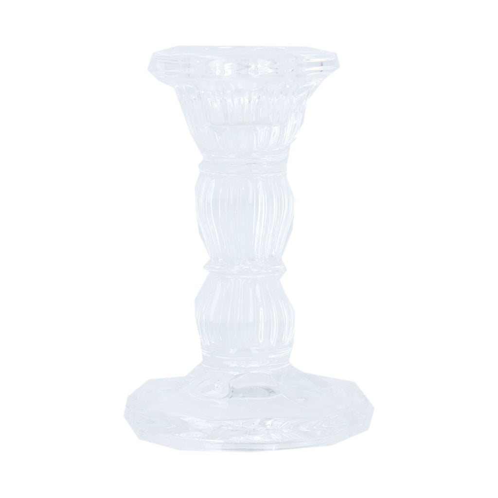 Clear glass small moulded candlestick - Daisy Park