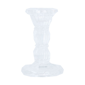 Clear glass small moulded candlestick - Daisy Park