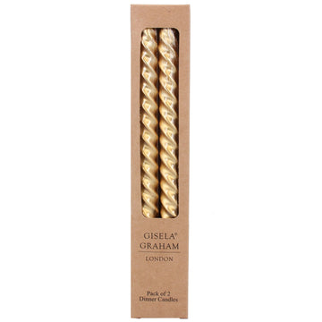 Metallic gold twist box of 2 taper candles - Daisy Park
