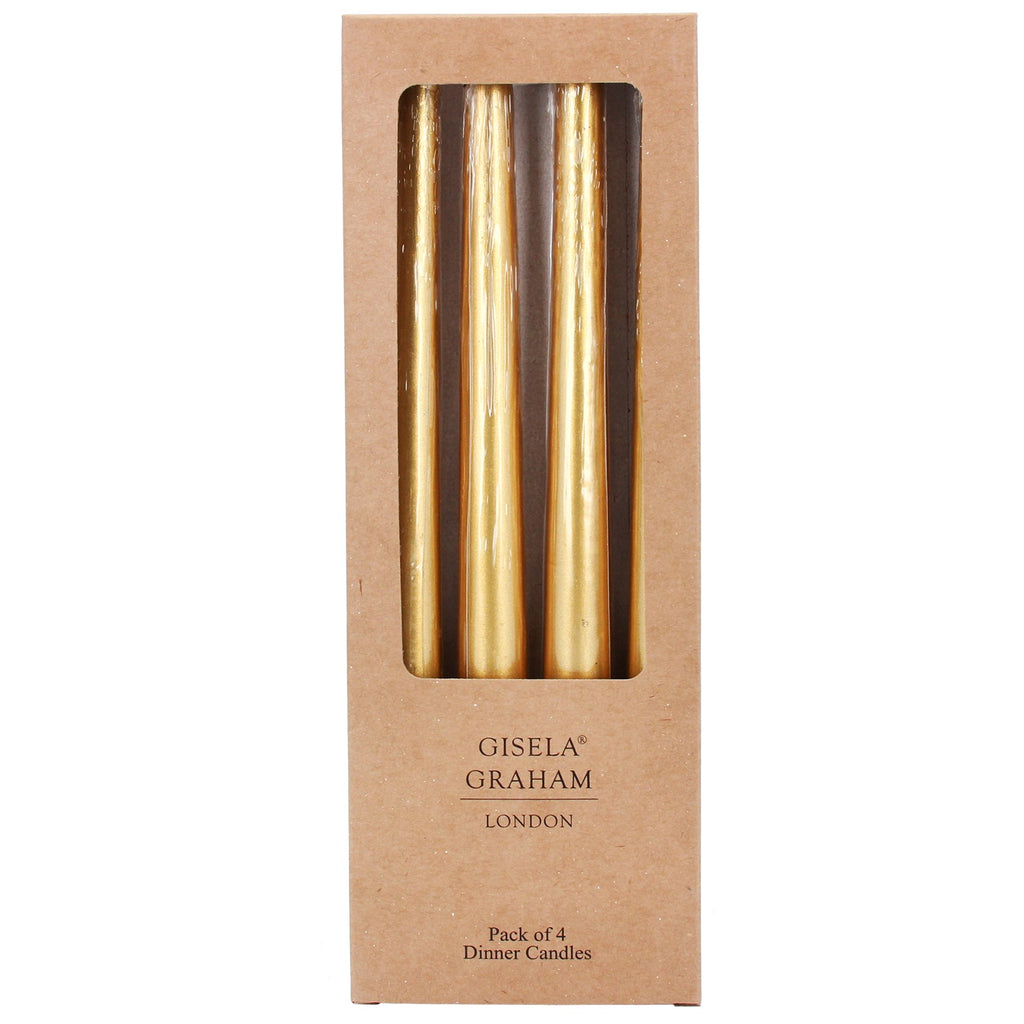 Metallic gold taper dinner candles - box of 4 - Daisy Park
