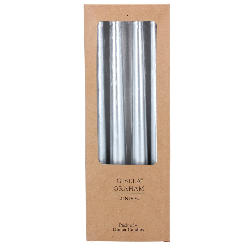 Metallic silver taper dinner candles - box of 4 - Daisy Park