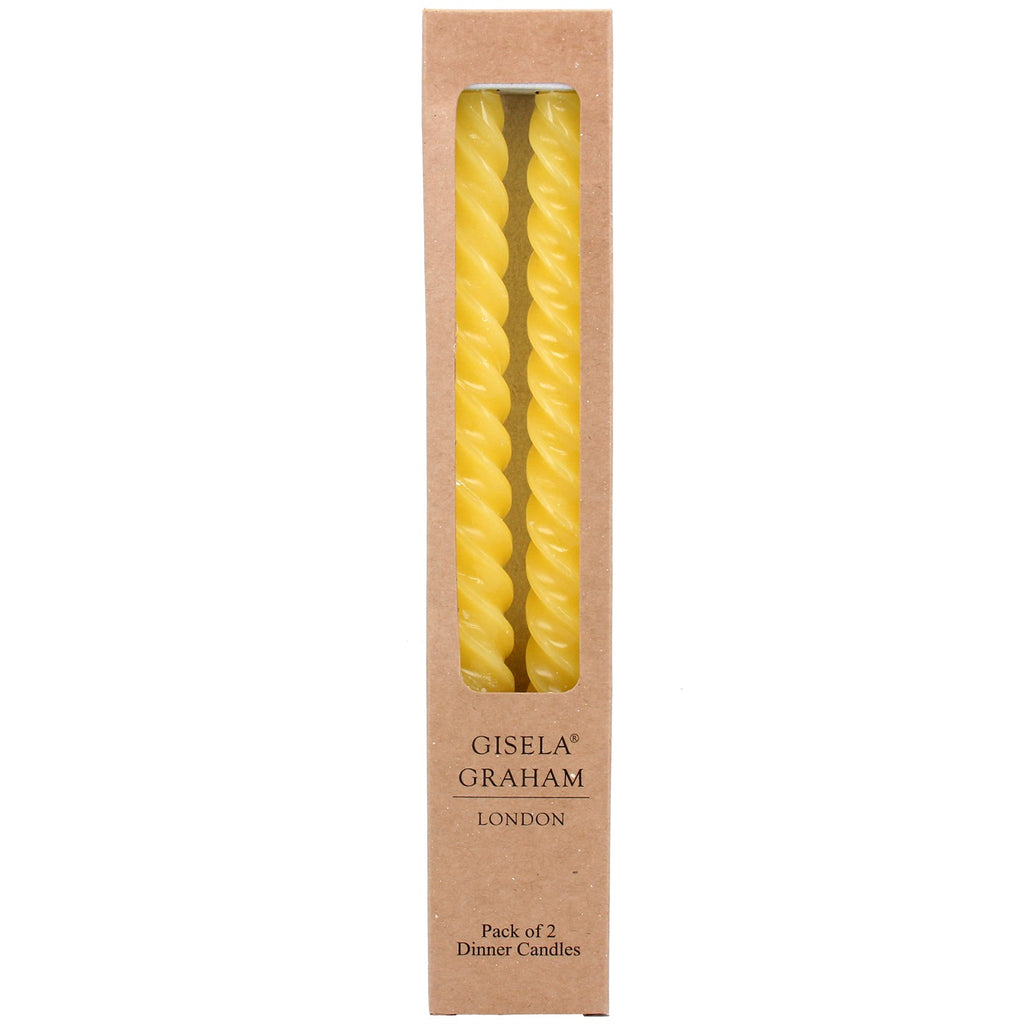 Pastel yellow twist taper dinner candles - box of 2 - Daisy Park
