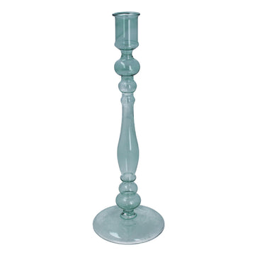 Sage green slim piped glass candlestick - Daisy Park