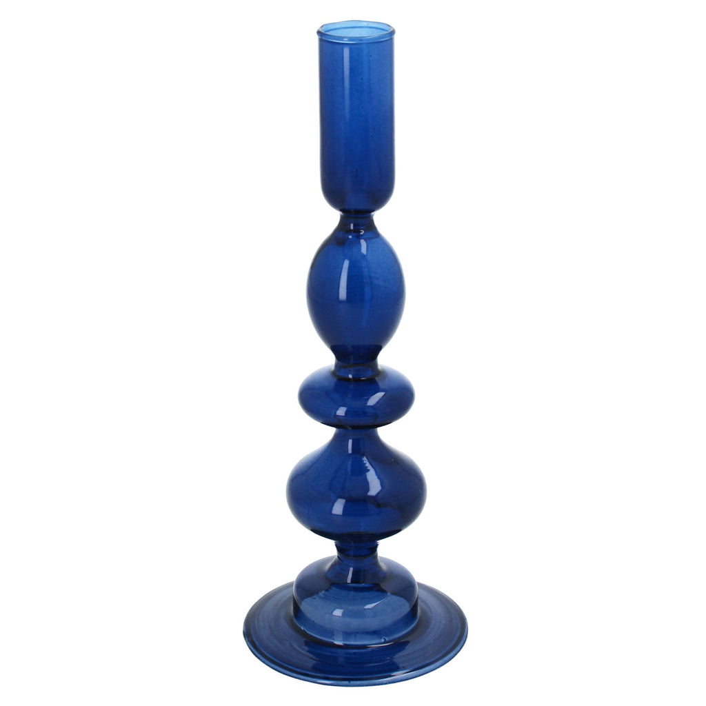 Small Dark Blue piped taper glass candlestick - Daisy Park
