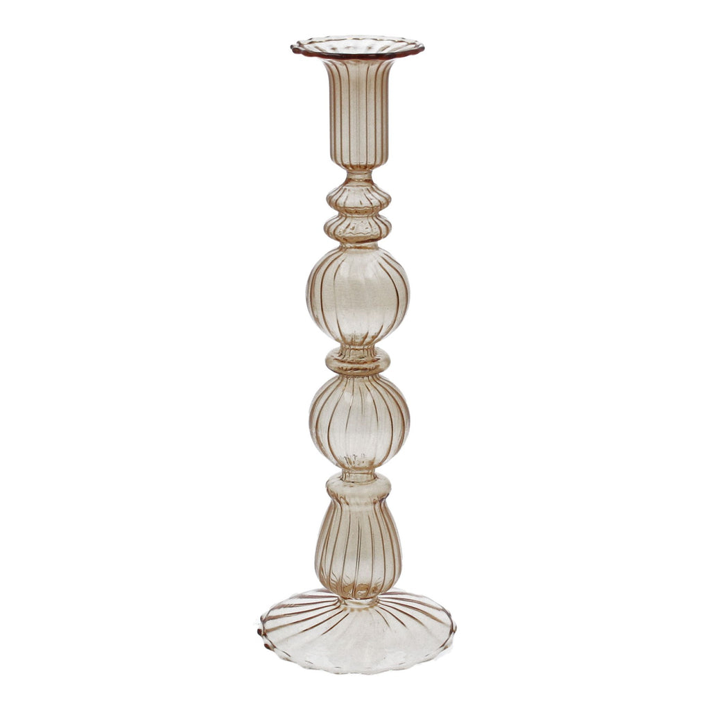 Clear light amber double ball glass candlestick - Daisy Park