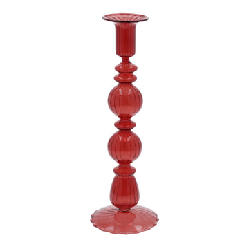 Clear red double ball glass candlestick - Daisy Park