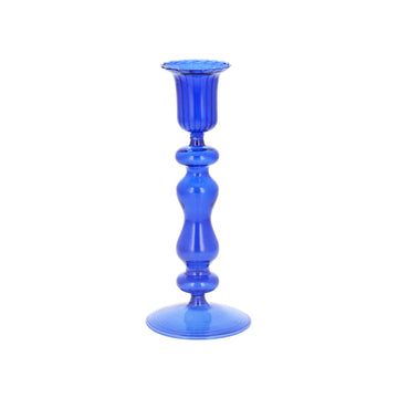 Clear Blue 18cm glass candlestick - Daisy Park