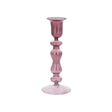 Clear aubergine 18cm glass candlestick - Daisy Park