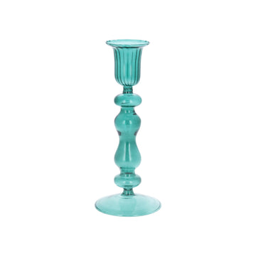 Clear turquoise glass candlestick - Daisy Park