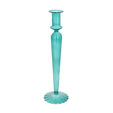 Tall ribbed turquoise glass candlestick - Daisy Park