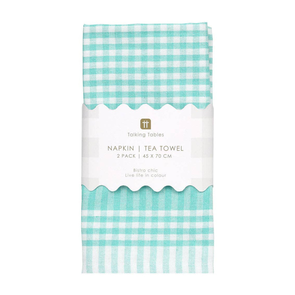 Mint & White Fabric Gingham Napkins/Tea Towels | 2 Pack | - Daisy Park