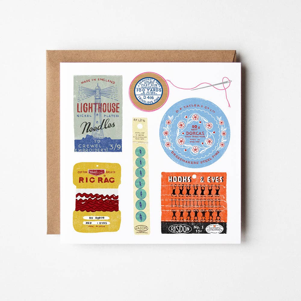 Sewing collection - blank greetings card - Daisy Park