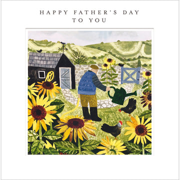 Watering the sunflowers Father's Day card - Daisy Park