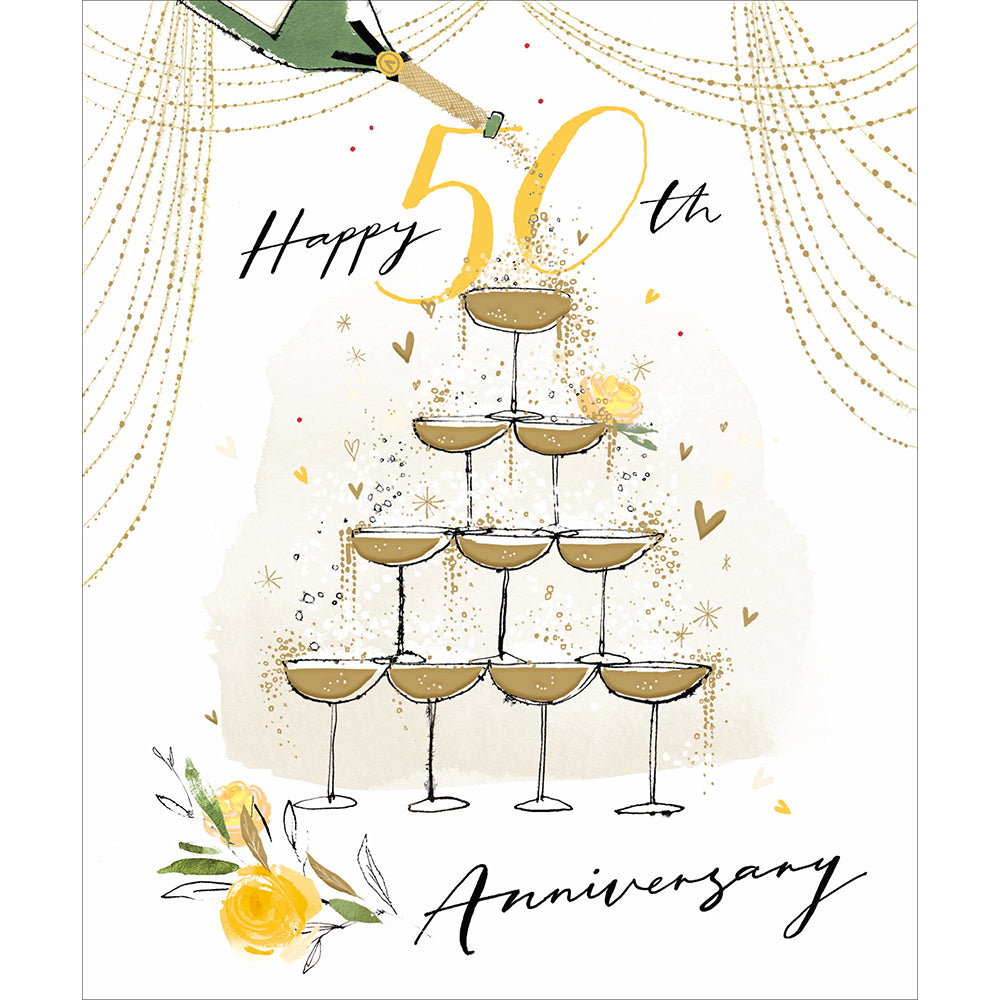 Champagne tower 50th Golden anniversary card - Daisy Park