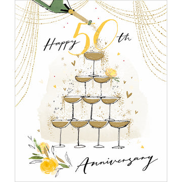 Champagne tower 50th Golden anniversary card - Daisy Park
