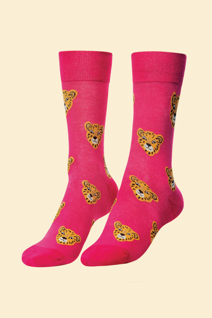 Men's Charming cheetah navy or raspberry socks - Daisy Park