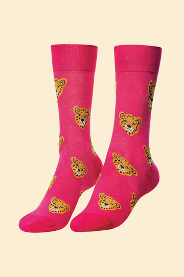 Men's Charming cheetah navy or raspberry socks - Daisy Park