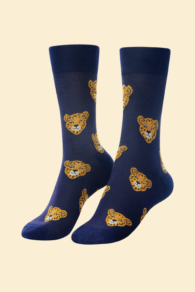 Men's Charming cheetah navy socks - Daisy Park