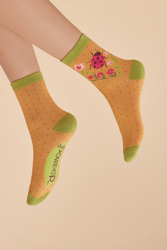 Ladybird ankle Socks - Mustard or sage - Daisy Park