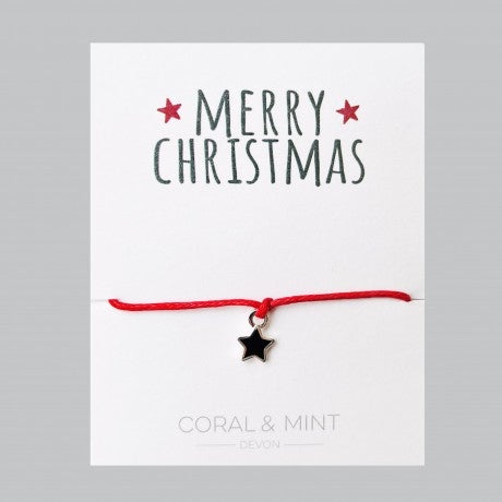 Merry Christmas Black star charm red cord bracelet - Daisy Park