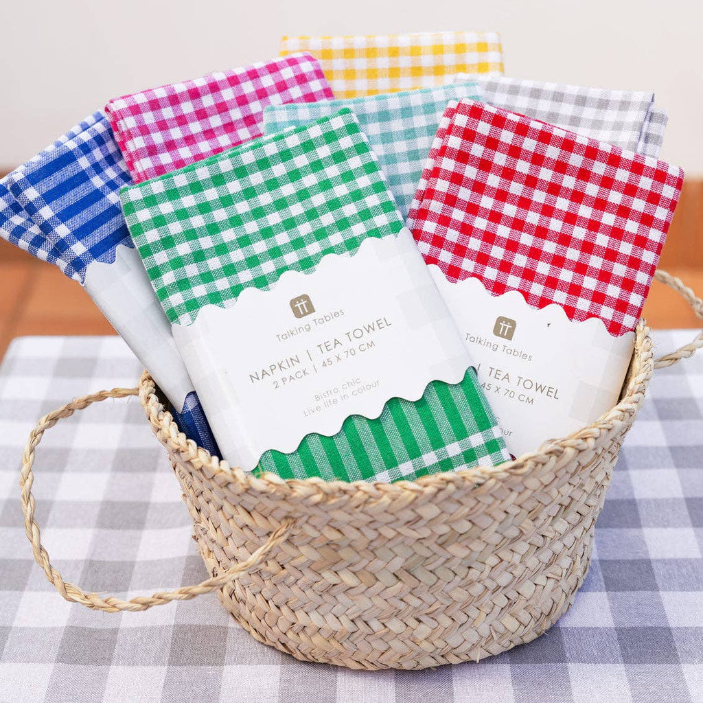 Raspberry & White Fabric Gingham Napkins/Tea Towels |2 Pack| - Daisy Park