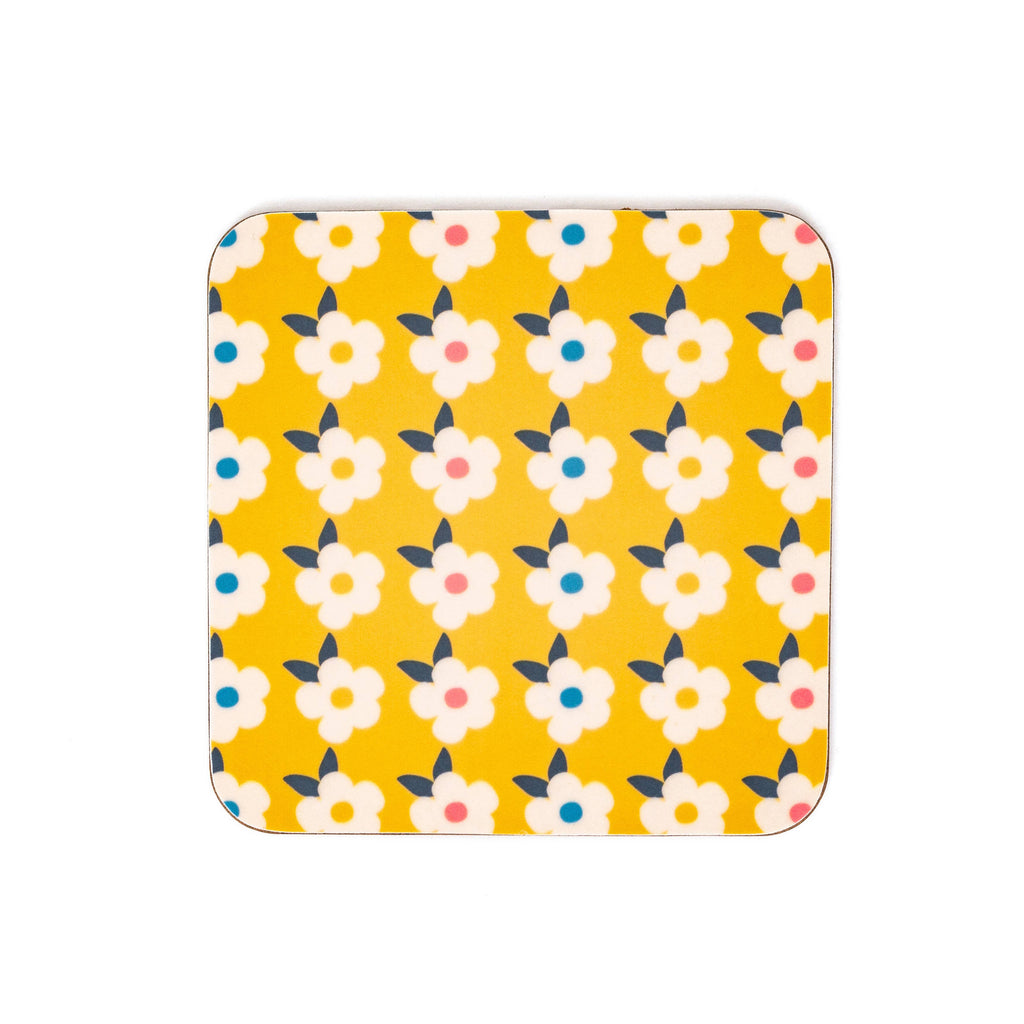 Set of four mixed colourful coasters - Retro Floral - Daisy Park
