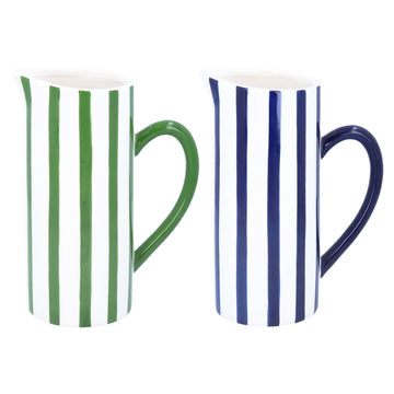 Stripe Ceramic large Jug - Green or Blue - Daisy Park